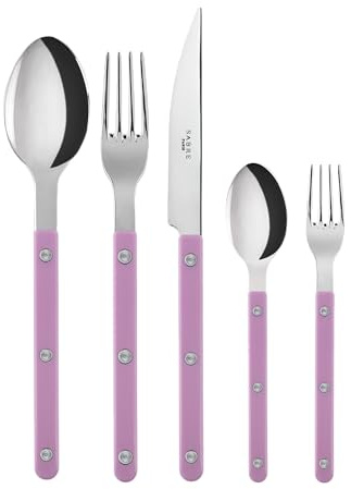 SABRE PARIS - Tafelbesteck, 5-teilig - Bistrot - Messer, Gabel, Esslöffel, Teelöffel & Kuchengabel - Edelstahl & Nylon - Spülmaschinenfest - Rosa