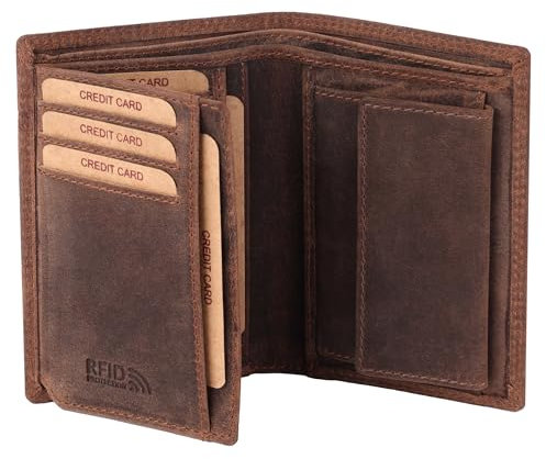 Benthill Geldbörse Herren aus Rindsleder | Echt Leder Portmonee mit RFID Schutz | Vintage Portemonnaie Slim, Farbe:Dark Brown (H)