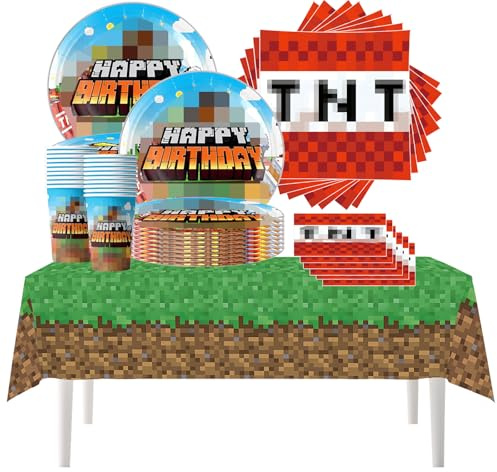 61PCS Mini-Worlds Party Tableware, Mini-Worlds Theme Party, Fiesta de cumpleaños de los niños, vasos, platos, manteles, servilletas de papel, tiene capacidad para 20 personas