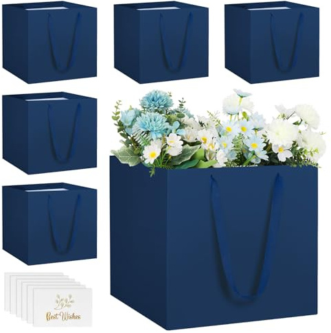 NAHRMY 6 Stück Große Geschenktüte Papiertüten Blau 25 x 25 x 25 cm, Quadratische Geschenktüten Geschenk Tüten aus Papier für Abschlussfeier Geburtstag Hochzeit Weihnachten Party