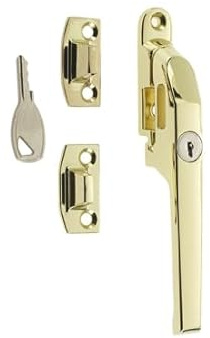 Kooples Hardware Modern Lockable Casement Fasteners Sleek Window Handle with Key – Secure Fit for Timber or UPVC Windows (Polished Brass)