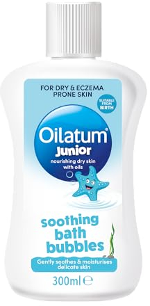 Oilatum Junior Soothing Bath Bubbles, For Dry, Sensitive & Eczema-Prone Skin, Gentle Cleanser Soothes & Moisturise Delicate Skin, Everyday use for Babies & Children, Fragrance Free, 1 x 300ml