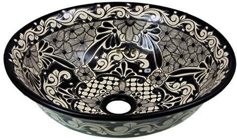 SERENA – Talavera mexikansk tvättställ – Cerames | tvättställ 40,5 cm x 15 cm | svart tvättfat från Mexiko för badrum, rustikt kök