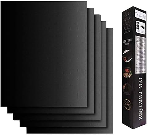 BBQ Tappetino (set da pezzi), Silicone Grill e Back Tappetino, riutilizzabile, rivestimento antiaderente in Teflon per barbecue fino a 260 °C, forno e piano riscaldamento (40 x 33 cm, Nero)
