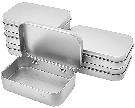 WESTKAIBA 6er Blechdose Kleines leeres, tragbare Mini-Aufbewahrungsbox, Aufbewahrungskoffer aus Metall mit Klappdeckel, 3,74 * 2,36 * 0,78 Zoll, für Geld Münze Süßigkeiten und Schlüssel, Silber