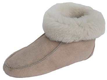 Naturasan HS-01 Chaussons en peau d'agneau avec semelle en cuir et semelle en peau d'agneau Beige - Beige - Sable beige., 39 EU