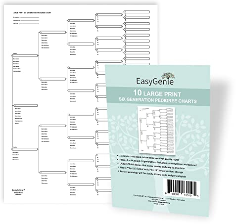 EASYGENIE Ahnentafeln in Archivqualität, 10 große Drucke, 6 Generationen, Ahnentafeln