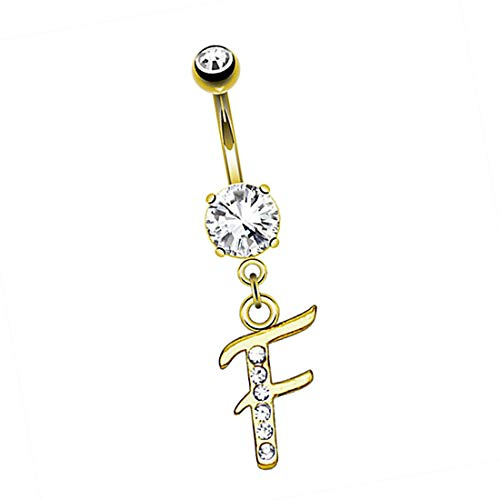 Taffstyle Bauchnabelpiercing Kristall Schmuck Buchstaben Anhänger vergoldet