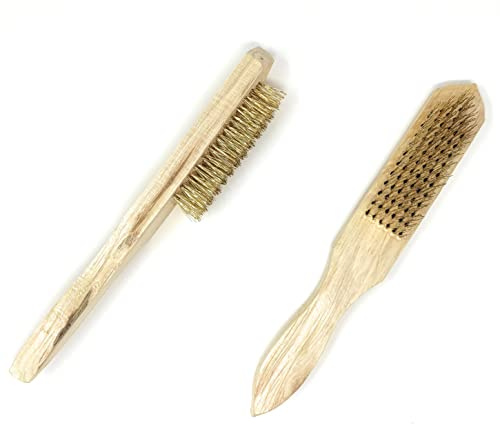 ELCAN Packung mit zwei traditionellen Profi-Schweißerbürsten zum Entfernen von Schweißschlacke und Rost, aus vermessingtem Stahl mit Holzgriff, zum Reinigen von Stahl, Edelstahl, Holz, Zement…