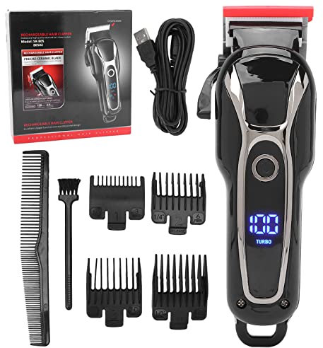 Kit Personale per Il Taglio dei Capelli, Professionale Tagliacapelli a Batteria, Compatto Ricaricabile Regolabarba Display a LED 5 Regolabile Set Tagliaunghie per Uomo, Motore Resistente