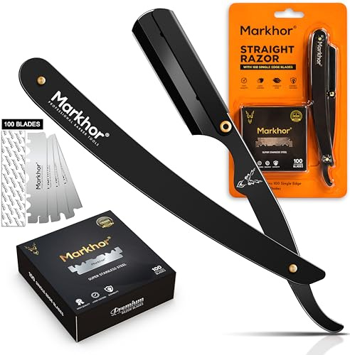 Markhor® Matte Black - Cut Throat Razor Kit – Mens Straight Razor, Barber-Grade Cutthroat Razor, Professional Straight Edge Beard Razor for a Clean & Precise Shave