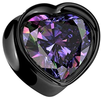 beyoutifulthings Ohr-Tunnel Silber Schwarz Herz Zirkonia Clear Bunt Chirurgenstahl Ohr-Piercing Ohr-Schmuck Plug Sattel-Verschluss 8-16mm