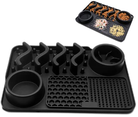 Yonphy Slow Feeder Leckmatte Hund, rutschfest Schleckmatte mit Saugnäpfe, 30 x 20 cm Multifunktionell Haustier Futtermatten für Kleine, Mittel und Große Hunde Katzen (Schwarz)