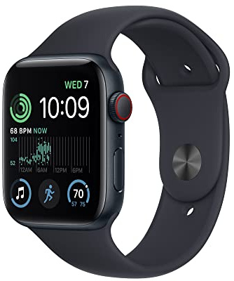Apple Watch SE (2nd Gen) [GPS + Cellular, 44mm] - Midnight Aluminum Case with Midnight Sport Band, Regular (Renewed)