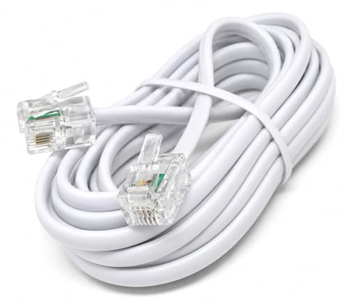 DRUT RJ11 to RJ11 Telephone Landline Cable, 3m/10ft, Male to Male | ADSL, 6P4C, Flat Lead, High Speed, BT Internet Broadband, Router, Modem, Phone Extension Wire