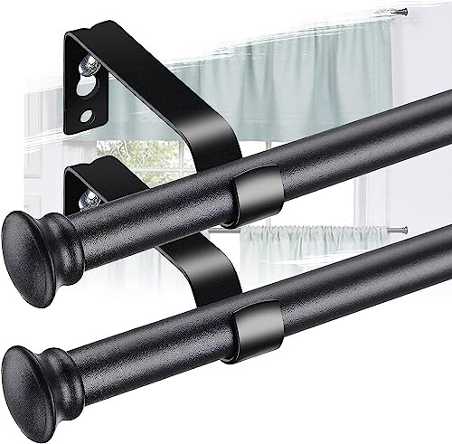 Barra de Cortina, 71-127 cm Barra para Cortinas Extensible con tapa y Soportes, 16 mm de Diámetro Barra de Cortina Juego Ajustable de Herrajes de Acero Inoxidable Decorativa/Negro Mate 2PIezas