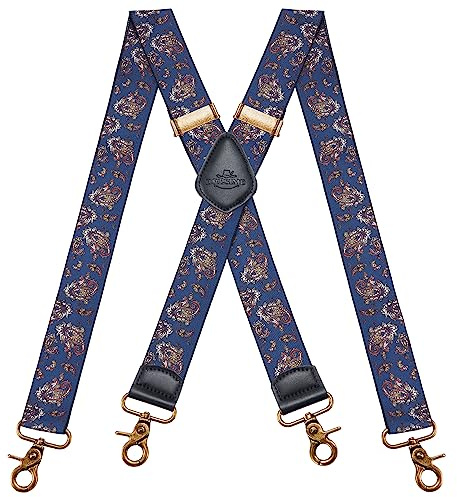 Dresime Mens Braces for Trousers with Strong 4 Hook-Clips, Vintage Suspenders Braces for Men & Women Heavy Duty Elastic Adjustable X Shape