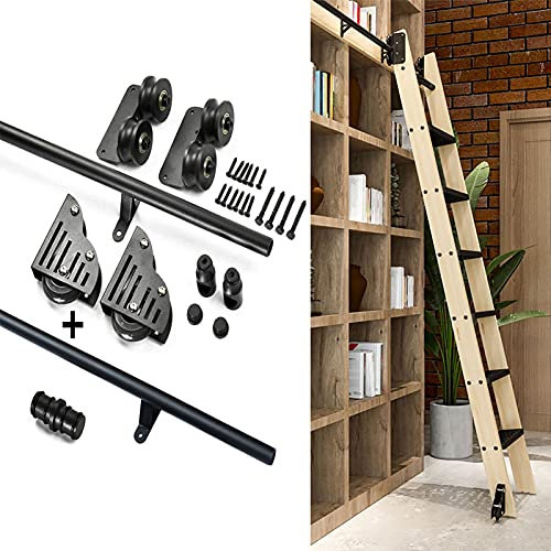 URBERY Escalera de Biblioteca Deslizante de 1 a 20 pies, Juego Completo de rieles para Escalera de Madera (sin Escalera), riel de Escalera móvil de Tubo Redondo para el hogar/Interior/Loft, Ruedas
