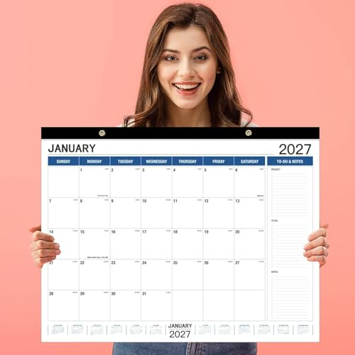 Large Wall Calendar 2026-2027 & Desk Planner 21.96 x 16.96 Inches, July 2026 – December 2027 for Home Office Planning (White & Blue)