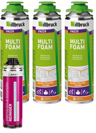 FM220 Bauschaum Montageschaum Pistolenschaum Multischaum Fensterschaum hohe Schalldämmung Wärmedämmung 500ml Kombisets (mit Reiniger AA290, 3x 500ml)