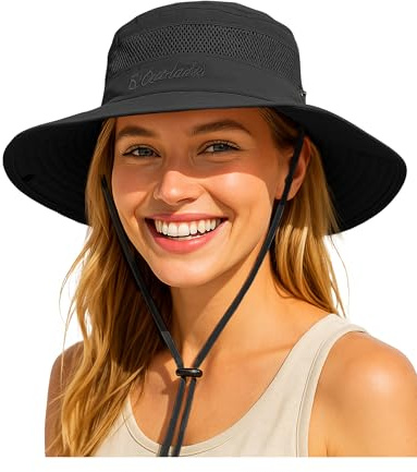 PONCEAU Women Sun hat - Summer Hat Wide Brim UV Protection Breathable Women Men Boonie Unisex hat for Fishing Safari Hiking Beach Gardening Outdoor Activities