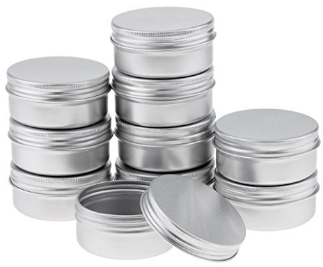 10 Empty Cosmetic Pots, Lip Balm Containers, Glass Small Powder, Silver Aluminium Jars for Travel Size, 10 Pack DIY Lip Balm and Cosmetic Jars with Screw Lids 50ml