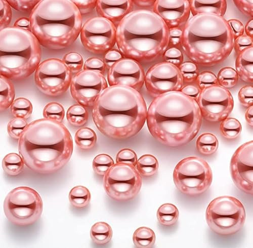 WJWINER 150 Stück Kunstperlen Ohne Loch, Schwimmende Vasenfüller, Glänzende Deko für DIY-Schmuck, Pinsel Halter, Haus Hochzeit Dekor, Gemischte Größen (Roségold)