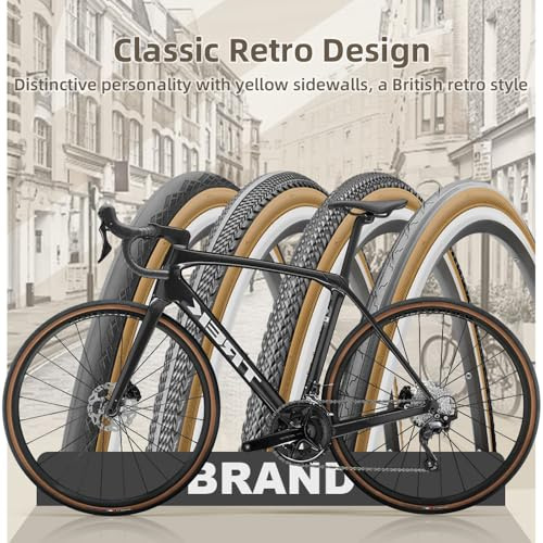 Kavolet Fahrradreifen 700 x 25C 28C 32C 35C Premium-Straßenreifen für Pendler mit Retro-gelben Seitenwänden, 30 TPI, verbesserte Leistung, fahrradmantel für Rennrad, Stadtfahren, Tourenrad Race