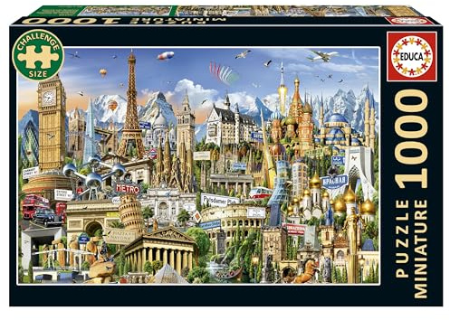 Educa - Il puzzle per adulti da 1000 pezzi più piccolo al mondo | Simboli dell'Europa in miniatura. Include colla Fix Puzzle. Misure: 30 x 46 cm. Dai 14 anni (20248)