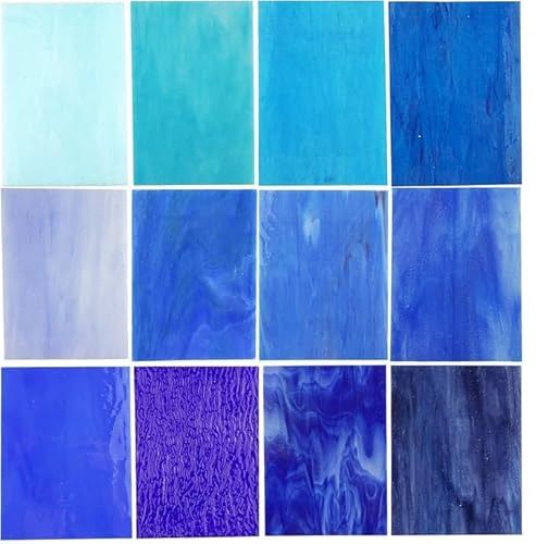 CHICSHIS 10 Stück Buntglasplatten im Set, 10 x 15 cm Opal Art Glas für Tiffany Mosaikprojekte, Brillante Mosaikfliesen für Kunsthandwerk, Lebhaftes Blau