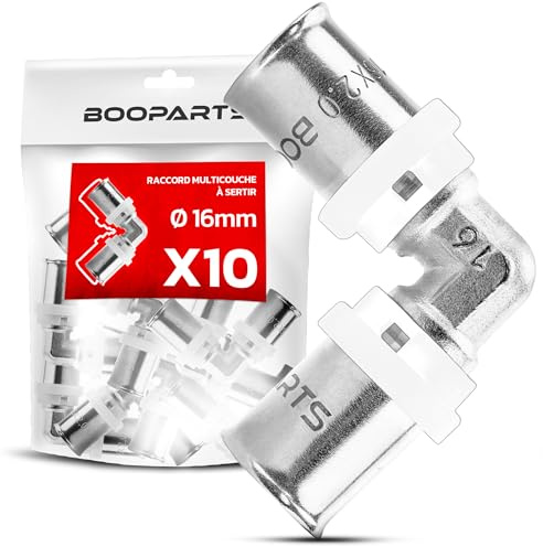 BOOPARTS – 10 Pièces – Coude Égal à Sertir Ø16 (16–16 mm) | Raccord Coudé 90° Multicouche Contour TH | Raccord Plomberie Chauffage Étanche pour Eau Chaude et Sanitaire
