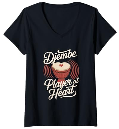 Damen Djembe Player At Heart Djembe T-Shirt mit V-Ausschnitt