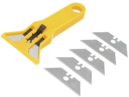 Grattoir en plastique avec lame rétractable de 19 mm et 5 lames de rechange, lame résistante idéale pour vitrocéramique et verre.