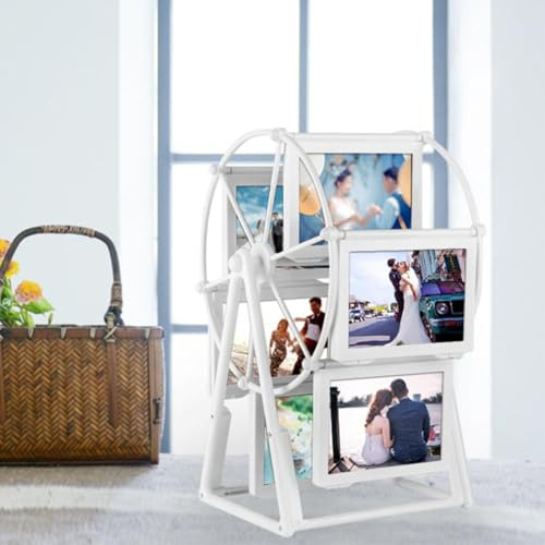 Retro Vintage Rotatable Ferris Wheel Picture Frame with 6 Photos, Tabletop Family Tree Photo Frames, DIY Cute Multiple Carousel Photo Frames for Birthday Wedding Anniversary Mother's Day Home Décor