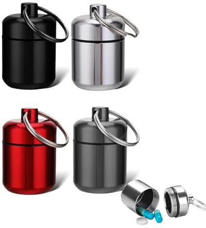 4 Stück Pillendose Schlüsselanhänger,Pillendose Klein Für Unterwegs,Mini Kapsel Pillenbox Wasserdichter Tablettenbox,Tragbare Tablettendose Für Reise Camping Angeln Speicherung(4 Farben)