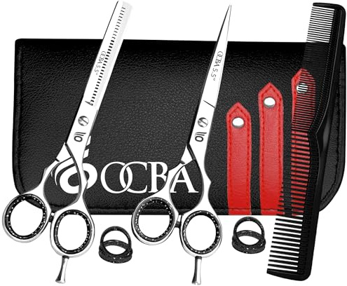 OCBA Professional Hairdressing Scissor Sharp Hair Cutting Scissors for Barbers Hairdressers & Stylists Beard & Haircut Scissors for Men & Women (5.5 Silver Set)