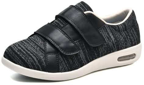 JTNZDAW Scarpe Uomo Ortopediche Pantofole per Anziani Donna con Strappo hook and loop Per Piedi Gonfi Estive(BlackGrey,37.5 EU)