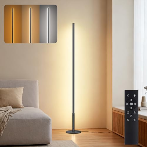 LED Stehlampe Wohnzimmer, Dimmbar Stehleuchte mit Fernbedienung Standleuchte mit Stufenlose Helligkeit & Farbtemperaturen Memory-Funktion Moderne Ecklampe LED Stehlampe Schwarz für Schlafzimmer, 147CM