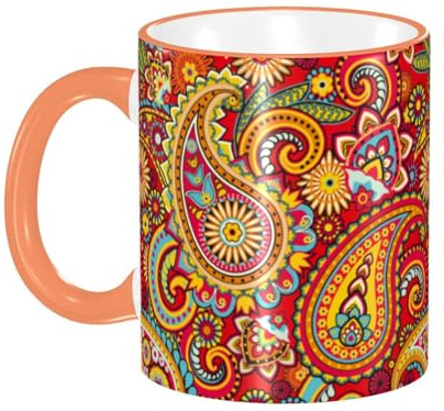 Taza De Café Flores Estilo Oriental Paisley Con Remolinos 330Ml Tazas Con Asa Cerámica Menaje Para Leche Café Té