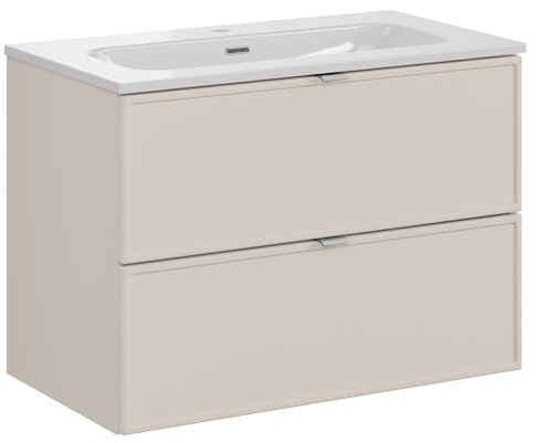 Lomadox Badezimmer Waschtisch 80 cm in Kaschmir mit Keramikwaschbecken, Softclose, wandhängend
