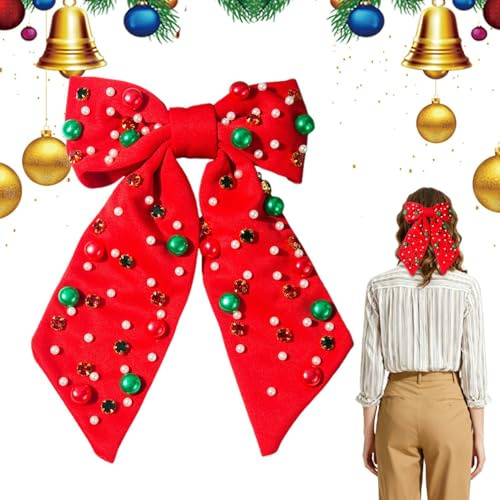 Julhårrosett, moderiktig hårnål med strass och pärlor, hårstyling tillbehör, för kvinnor och flickor för högtidsfirande, jul, festliga evenemang, familjesammankomster