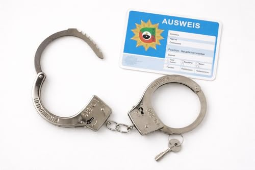STUWU Kinderhandschellen aus Metall mit Polizei-Ausweis – Spielzeug-Handschellen mit Sicherheitsöffnung & Schlüssel – Polizei Rollenspiel Zubehör
