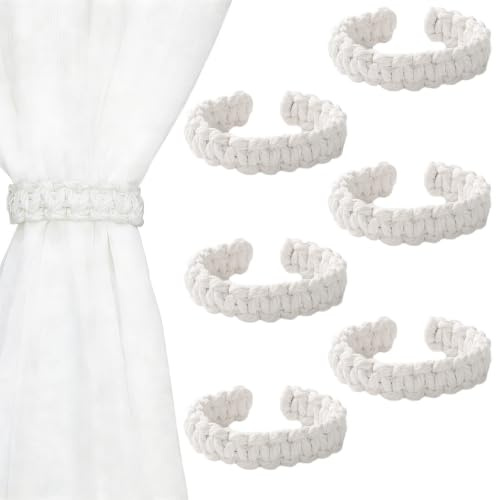 Moling 6 Piezas Alzapaños Cuerda para Cortinas Elegante, Algodón-Lino,Sujeta Cortinas Tejido a Mano,Decoración de Casera (Blanco)