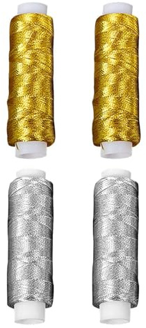 DUINIU 4 Rotoli di Filo d'oro E d'Argento Fatto A Mano, Flessibile E Liscio Senza Annodare, Accessori per Cucire in Tessuto, Adatti per Macchine da Cucire Domestiche, Macchine per Bloccare I Bordi.