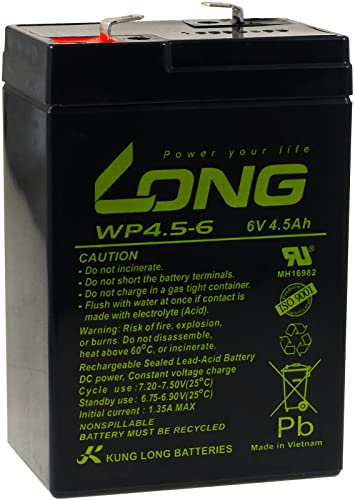 KungLong Ersatzakku für Kindermotorrad Kinderfahrzeuge 6V 4,5Ah, 6V, Lead-Acid