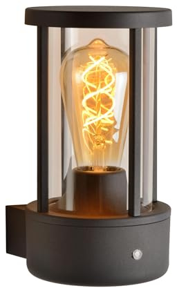 LUCIDE LORI - Wandleuchte Innen/Außen - Ø 12 cm - 1xE27 - IP44 - Tag/Nacht-Sensor - Anthrazit