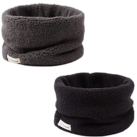 Zsedrut Fleece Warm Kids Scarf Thick Velvet Boys Girls Round Scarves Toddler Kids Winter Neck Warmer (Black+Dark Gray)