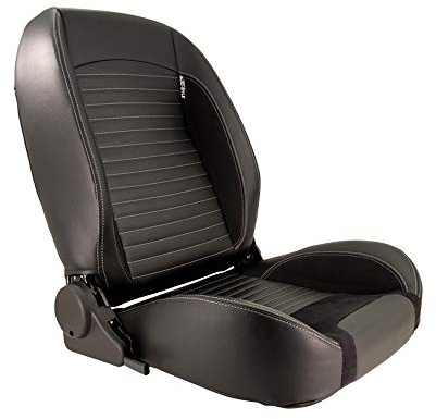 Sedile Sportivo 'Classic II' - Finta pelle Nero + Camoscio + Cucitura Grigie - Schienale Regolabile Lato Destro - incl. Slitte