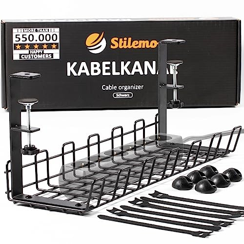 Stilemo Desk Cable Management Tray without drilling, Ultra Sturdy Under Desk Storage for Keeping Cables Tidy, Carbon Steel Holds Up to 4.5 KG, Under Dsk Cabl Tray 39x13x16cm - Black