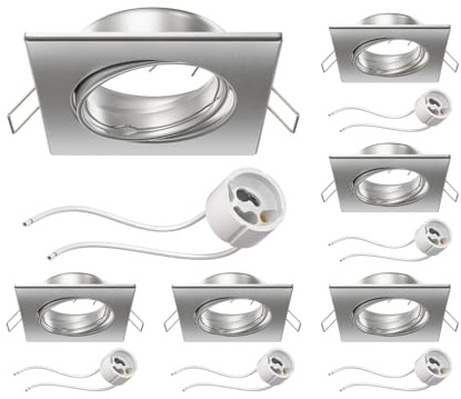 ledscom.de 6x Deckeneinbaurahmen RIR Einbaurahmen chrom matt eckig schwenkbar (LED/Halogen/GU10/MR16/PAR16/50mm) inkl. GU10 Fassung
